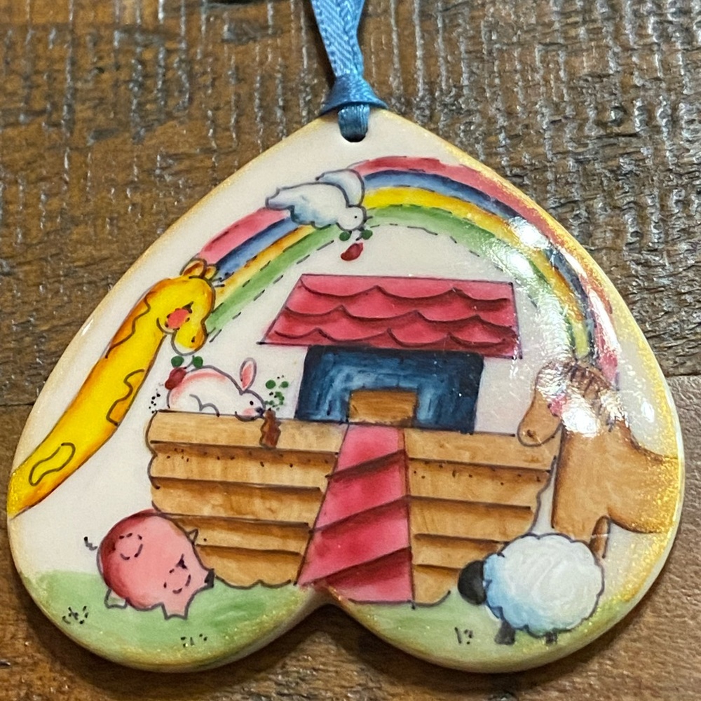 Noah’s Ark & Animals Handpainted Heart Shape Necklace Scripture on back